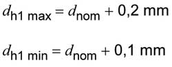 Диаметр отверстия в соединяемых деталях соответствует формуле: